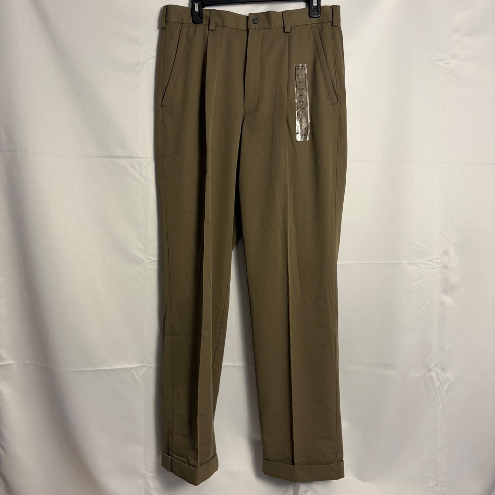 Nike Golf Fit Dry Pleated Cuffed Pants Mens 33x32 Brown Khaki Trousers NEW